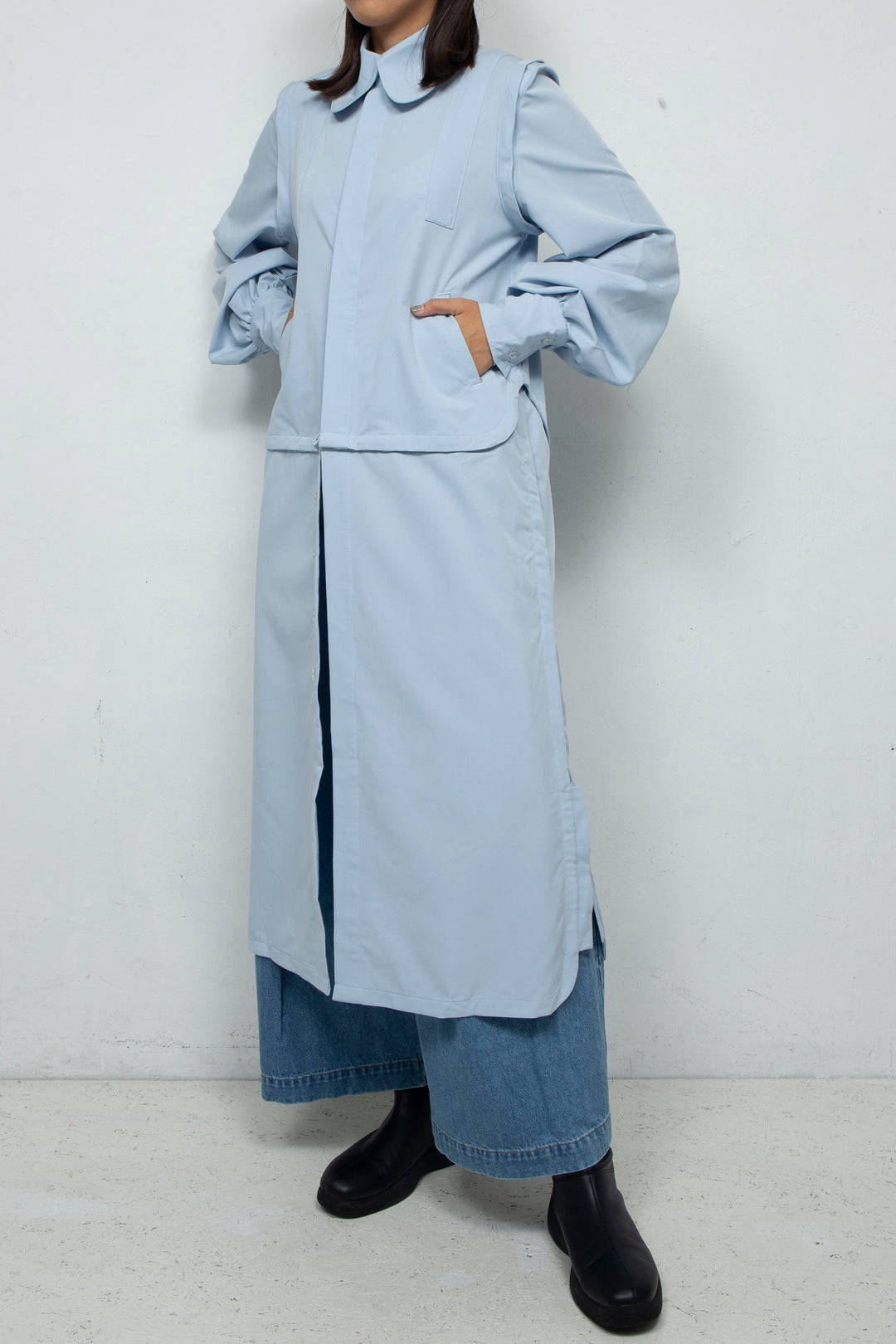 3way long sleeve shirt dress  Light blue