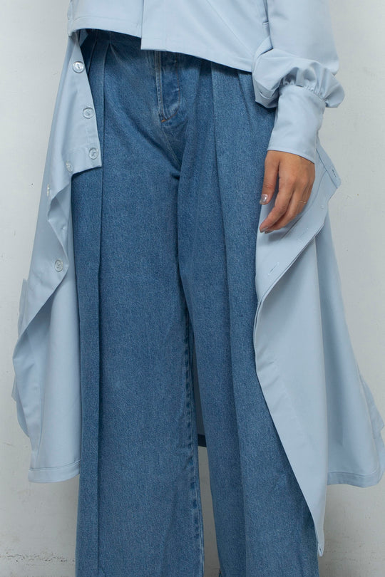 3way long sleeve shirt dress  Light blue