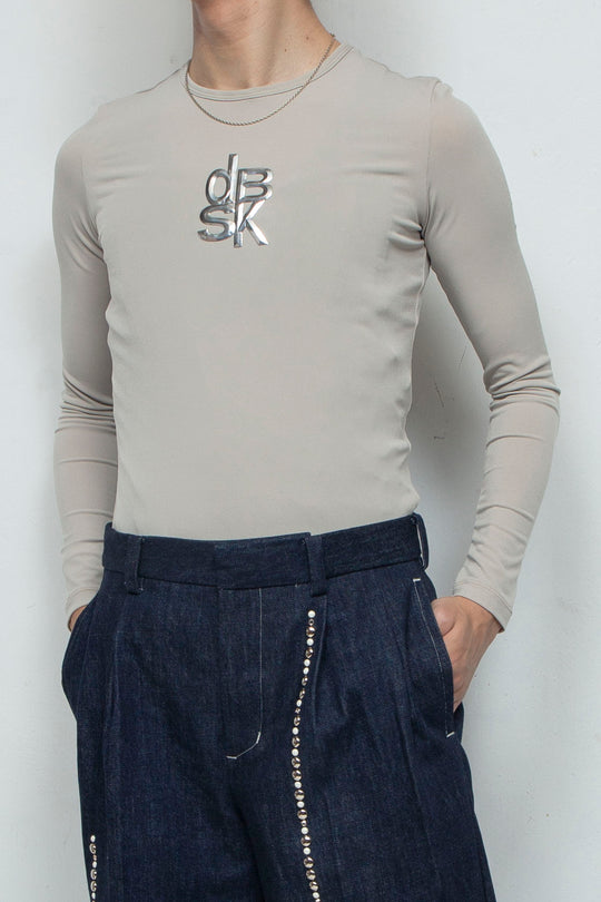 dBSK Motif Slim Fit Tops / BEIGE