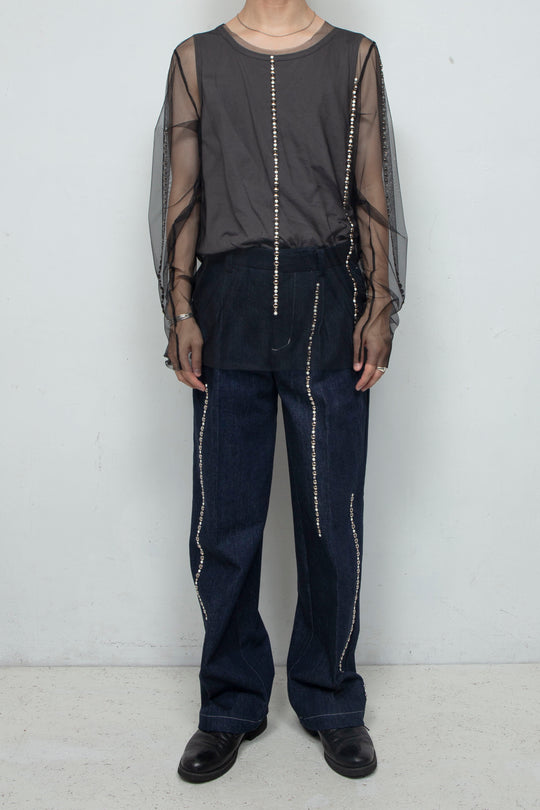 Studs Detail Two Tucks Trousers / NAVY