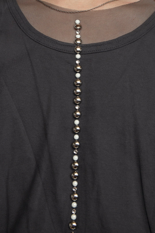 Studs Detail Sheer Tops / BLACK