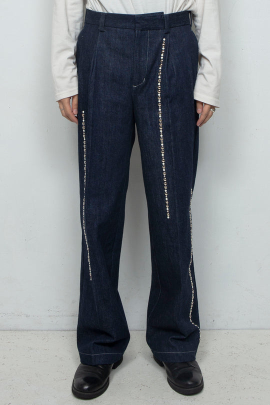 Studs Detail Two Tucks Trousers / NAVY