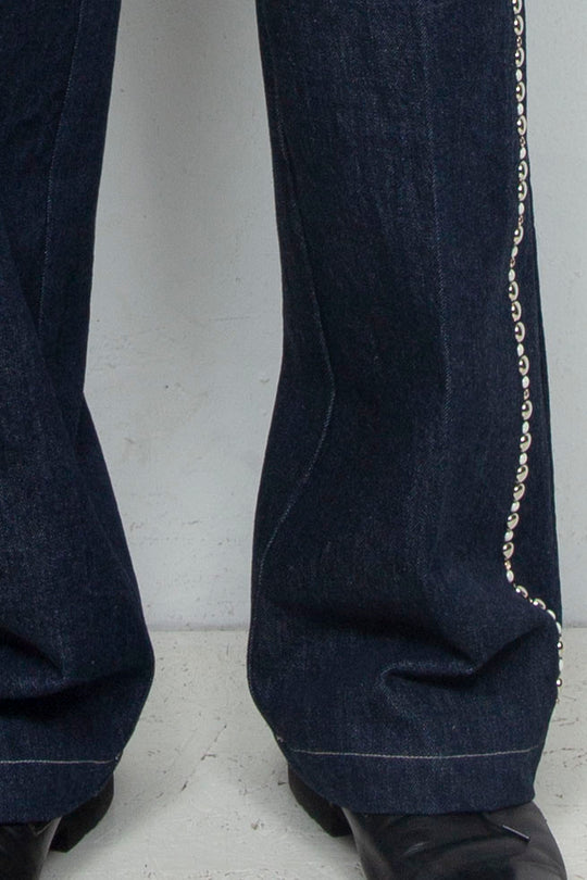 Studs Detail Two Tucks Trousers / NAVY