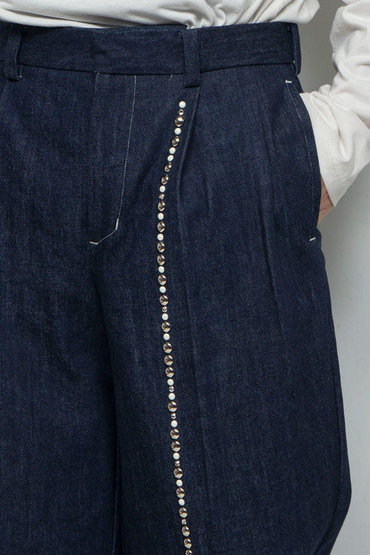 Studs Detail Two Tucks Trousers / NAVY