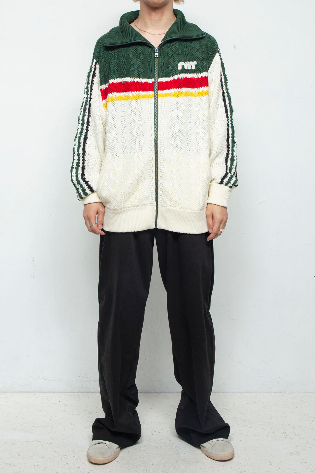 KNITTING TRACK JACKET  OFF WHITE