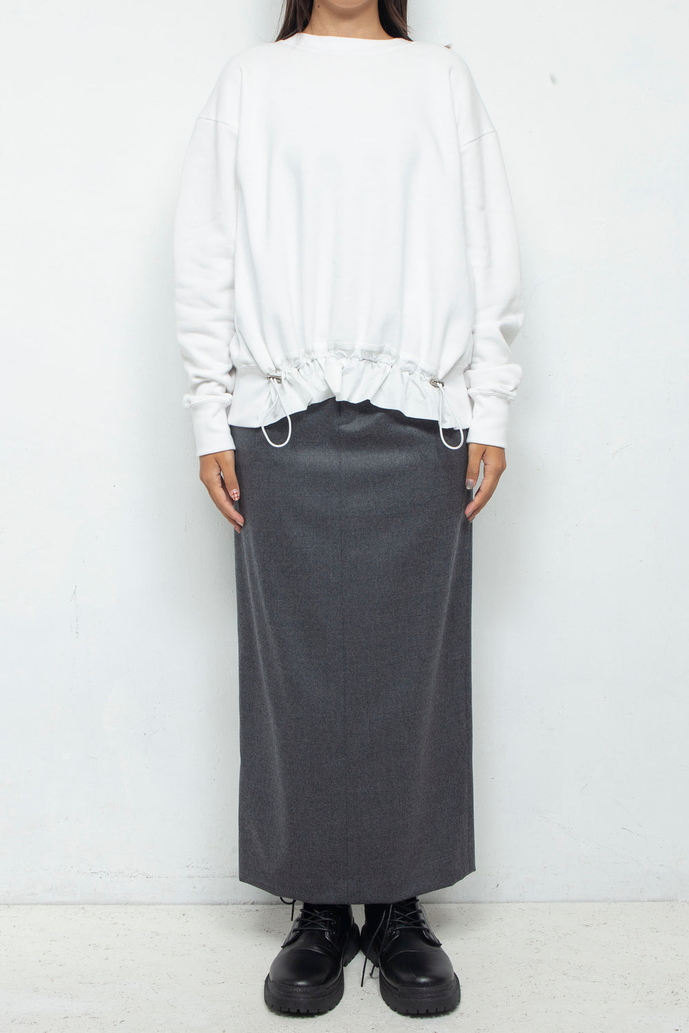 SLACKS DETAIL MAXI LENGTH SKIRT GRAY