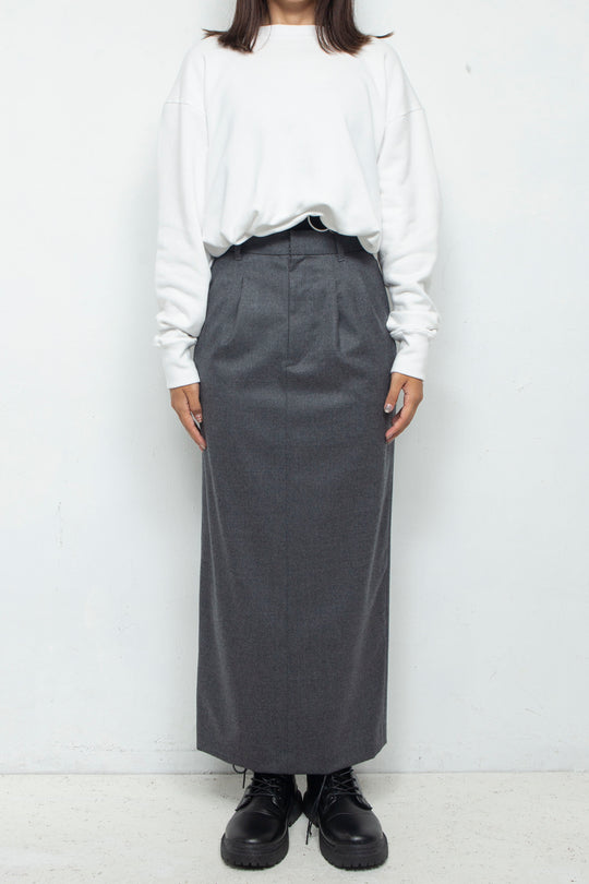 SLACKS DETAIL MAXI LENGTH SKIRT GRAY