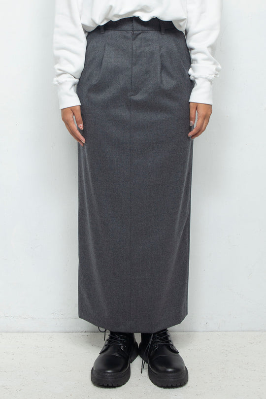 SLACKS DETAIL MAXI LENGTH SKIRT GRAY