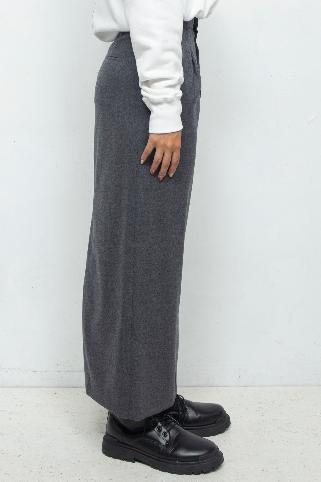 SLACKS DETAIL MAXI LENGTH SKIRT GRAY