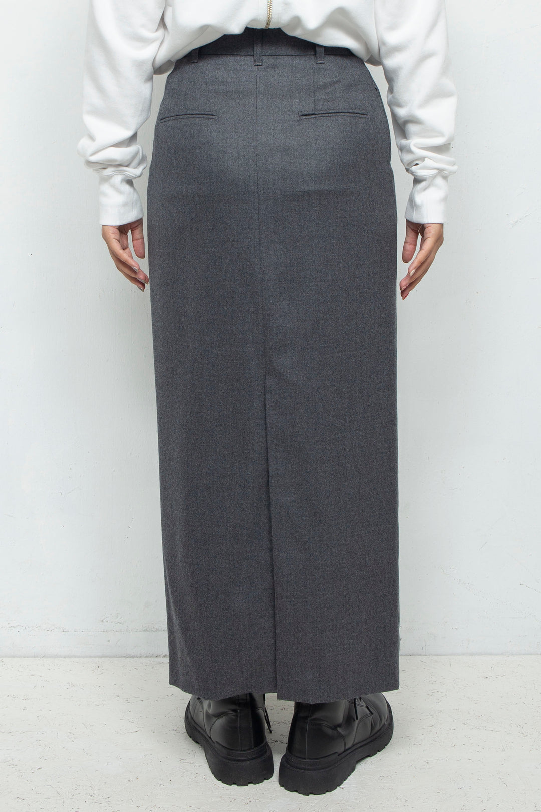 SLACKS DETAIL MAXI LENGTH SKIRT GRAY