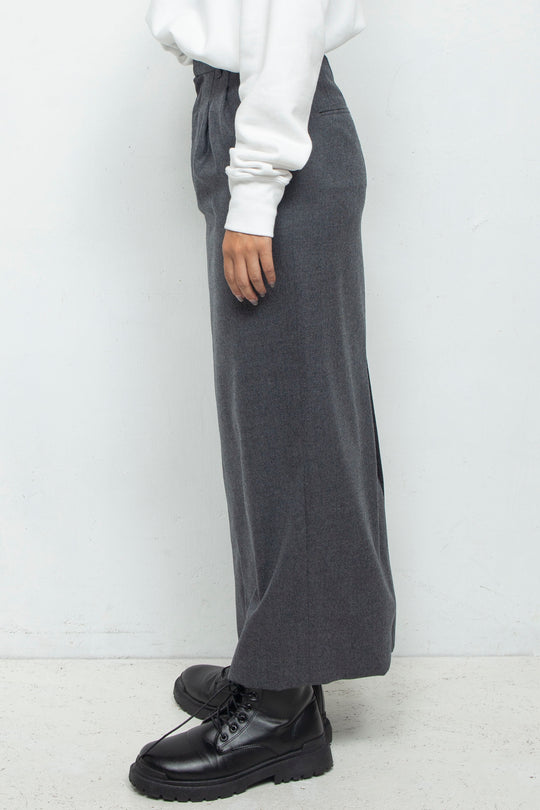 SLACKS DETAIL MAXI LENGTH SKIRT GRAY