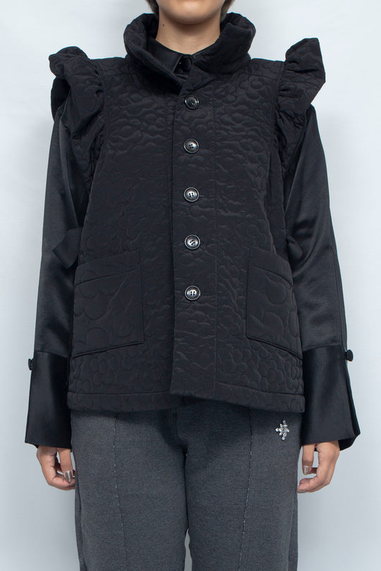 Quilting frill gilet Black