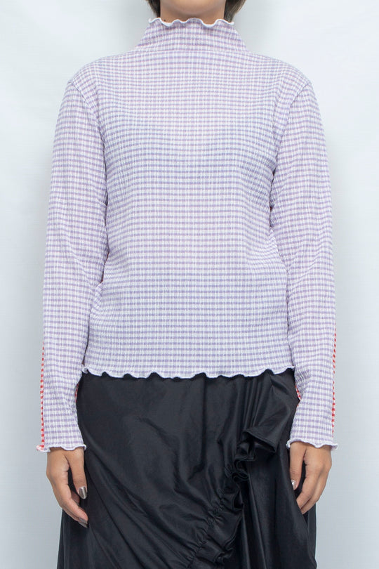 2way Gingham check  tops Red Purple