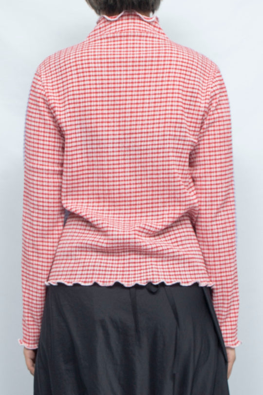 2way Gingham check  tops Red Purple