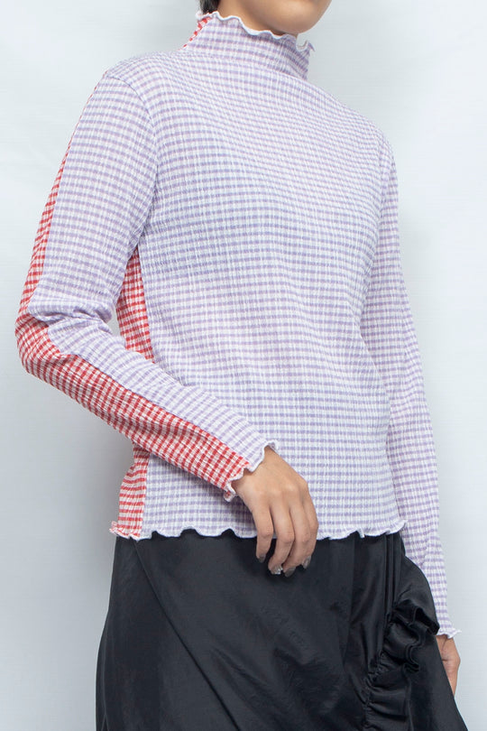 2way Gingham check  tops Red Purple