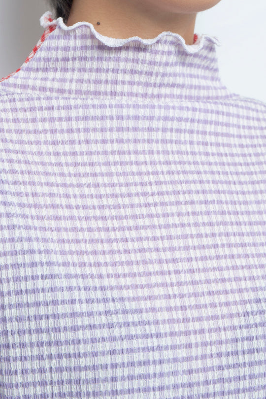 2way Gingham check  tops Red Purple