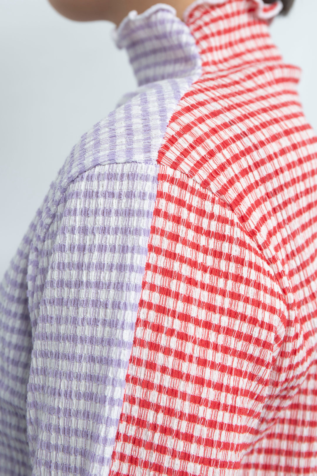 2way Gingham check  tops Red Purple