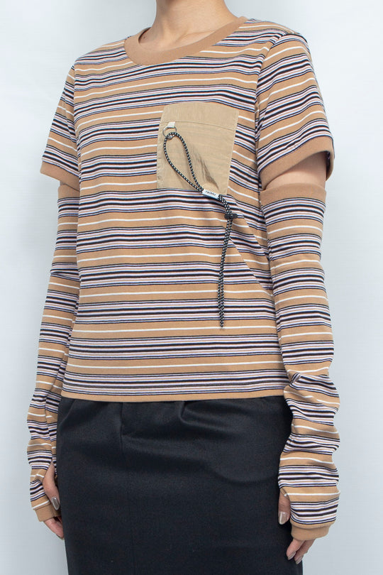 Multi Border Pocket Tops beige