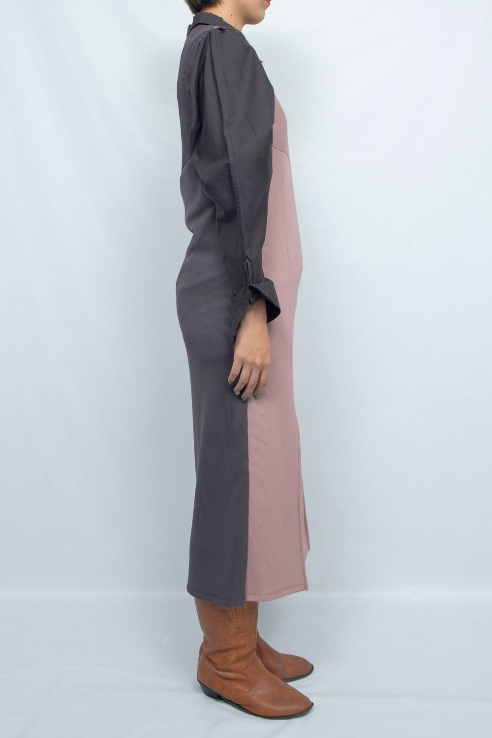 Bicolor Rib Dress Pink