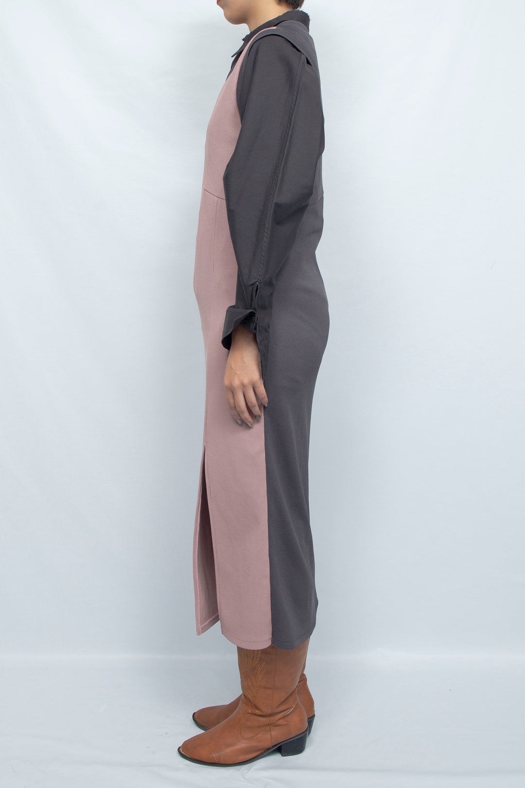 Bicolor Rib Dress Pink