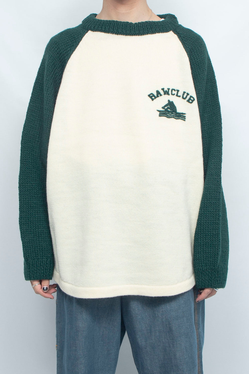 KNIHAND KNITTED RAGLAN TEE DRAK GREEN