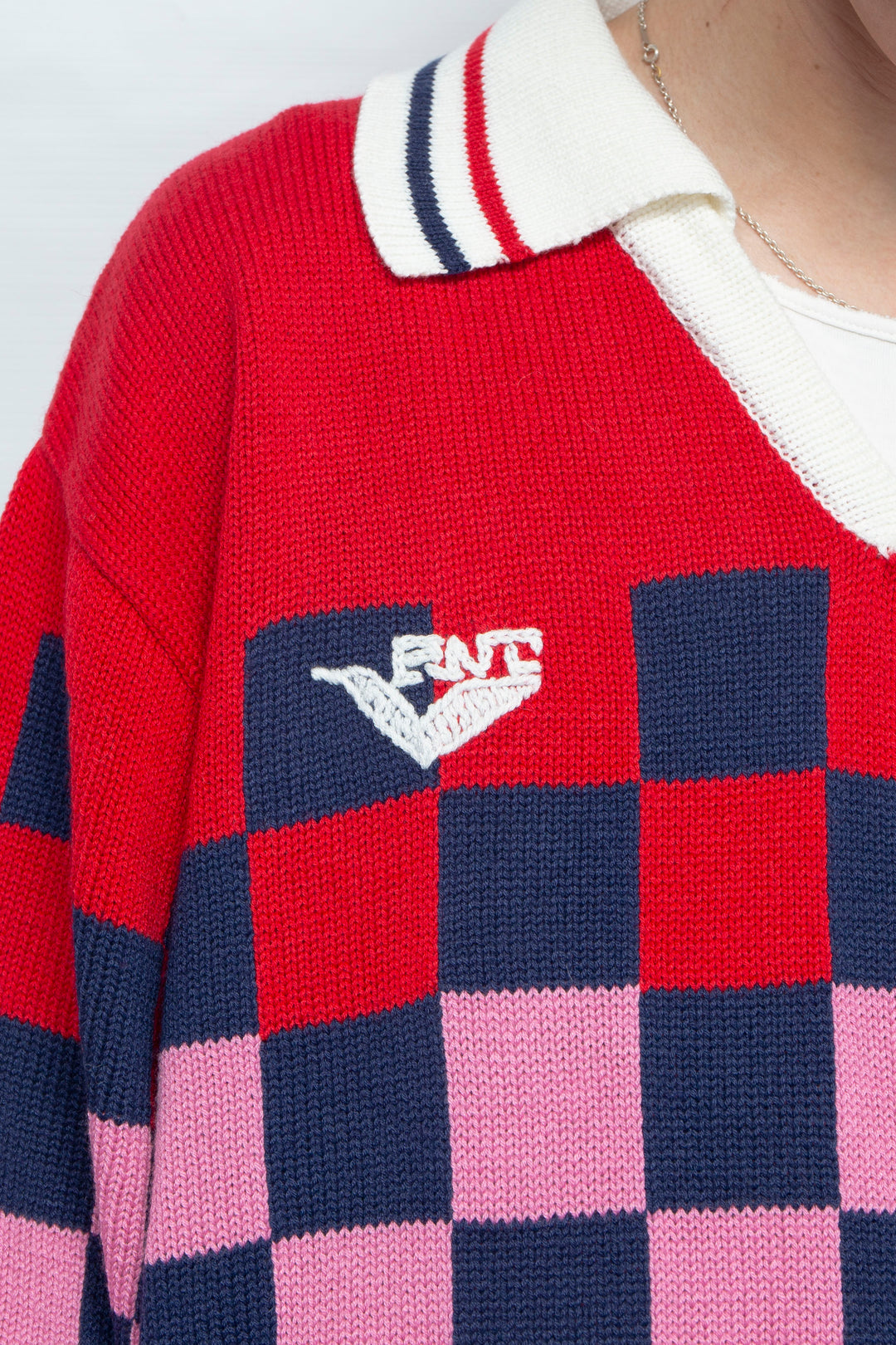 KNITTING CHECKRD SOCCER JERSEY NAVY