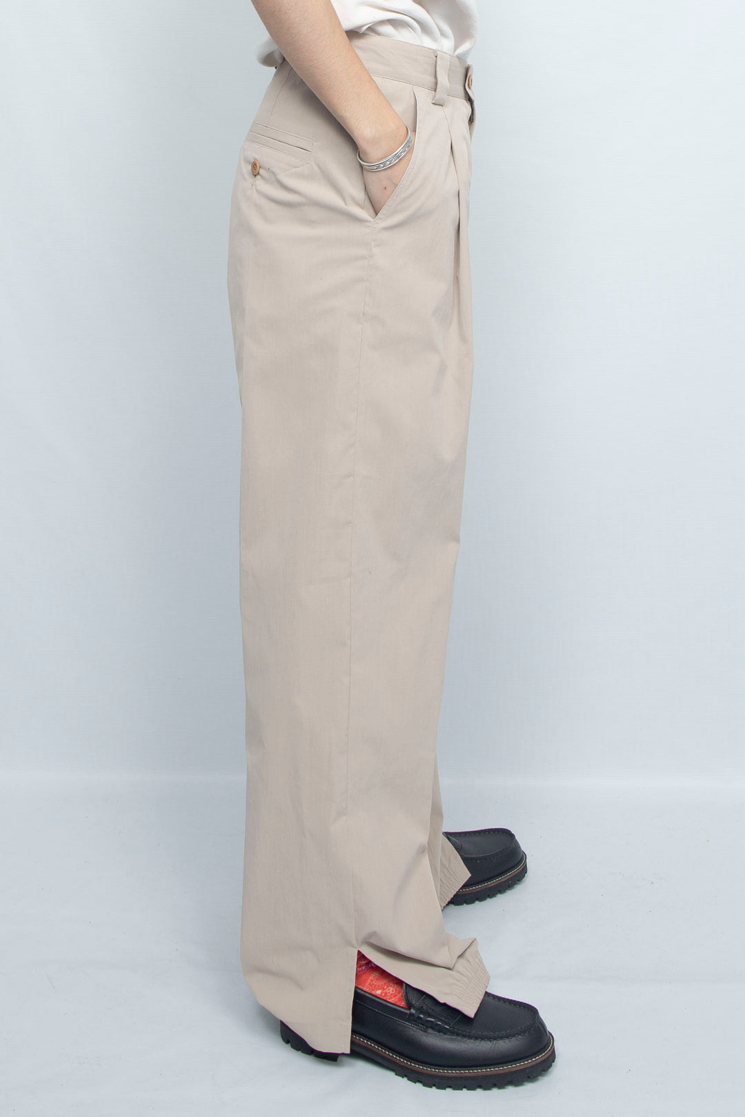 HEM SHIRRING TECH TROUSERS BEIGE