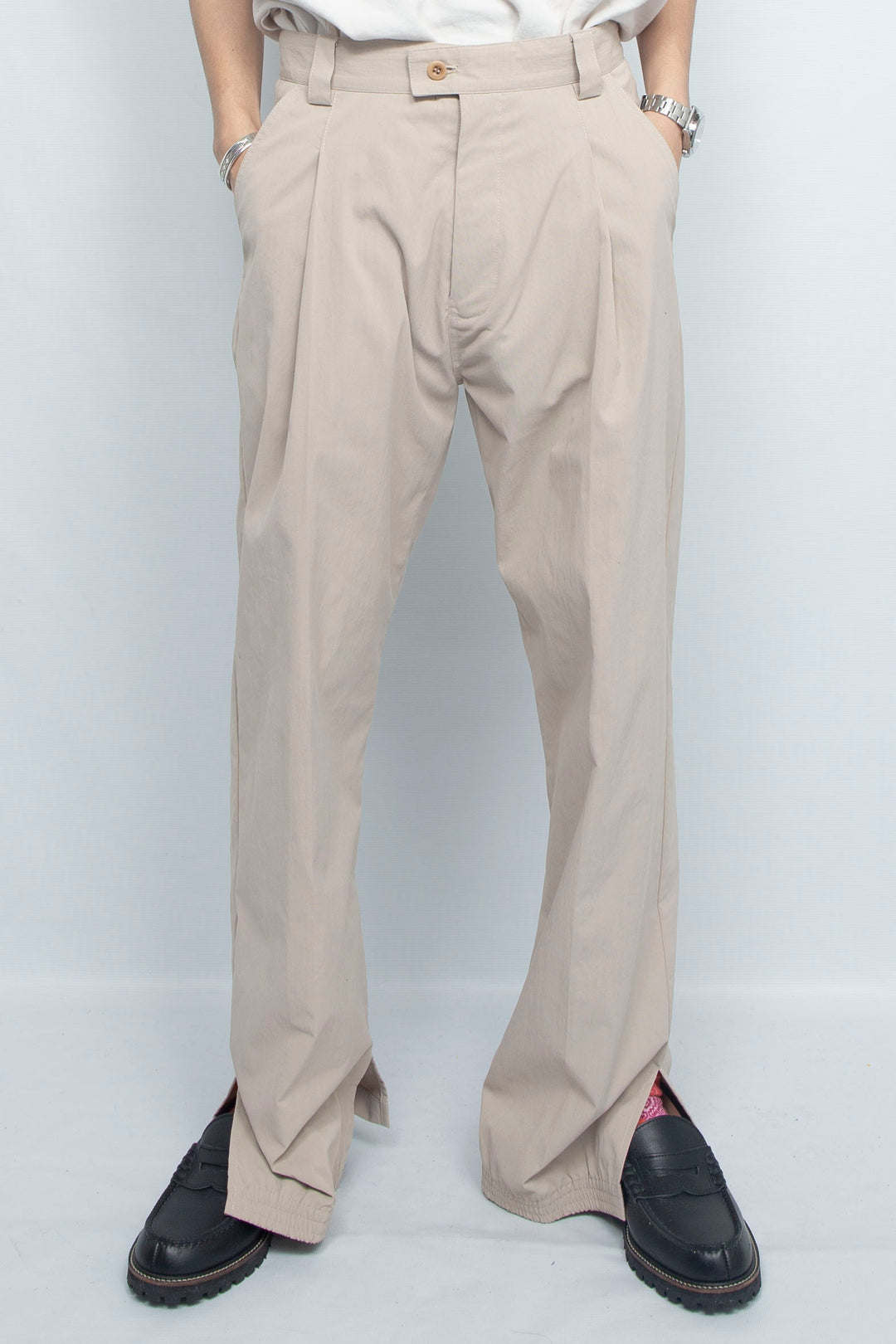 HEM SHIRRING TECH TROUSERS BEIGE