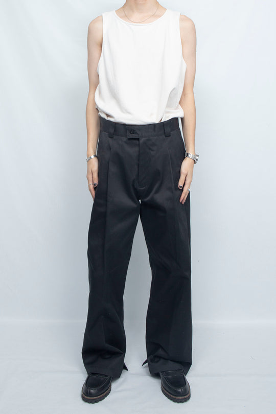 HIGH DENSITY TWILL WIDE TROUSERS SAND BLACK