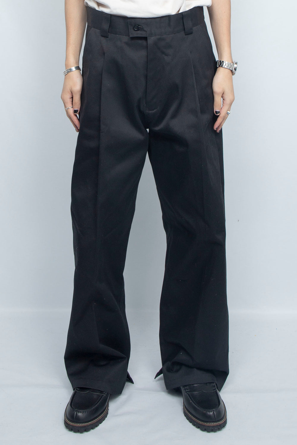 HIGH DENSITY TWILL WIDE TROUSERS SAND BLACK