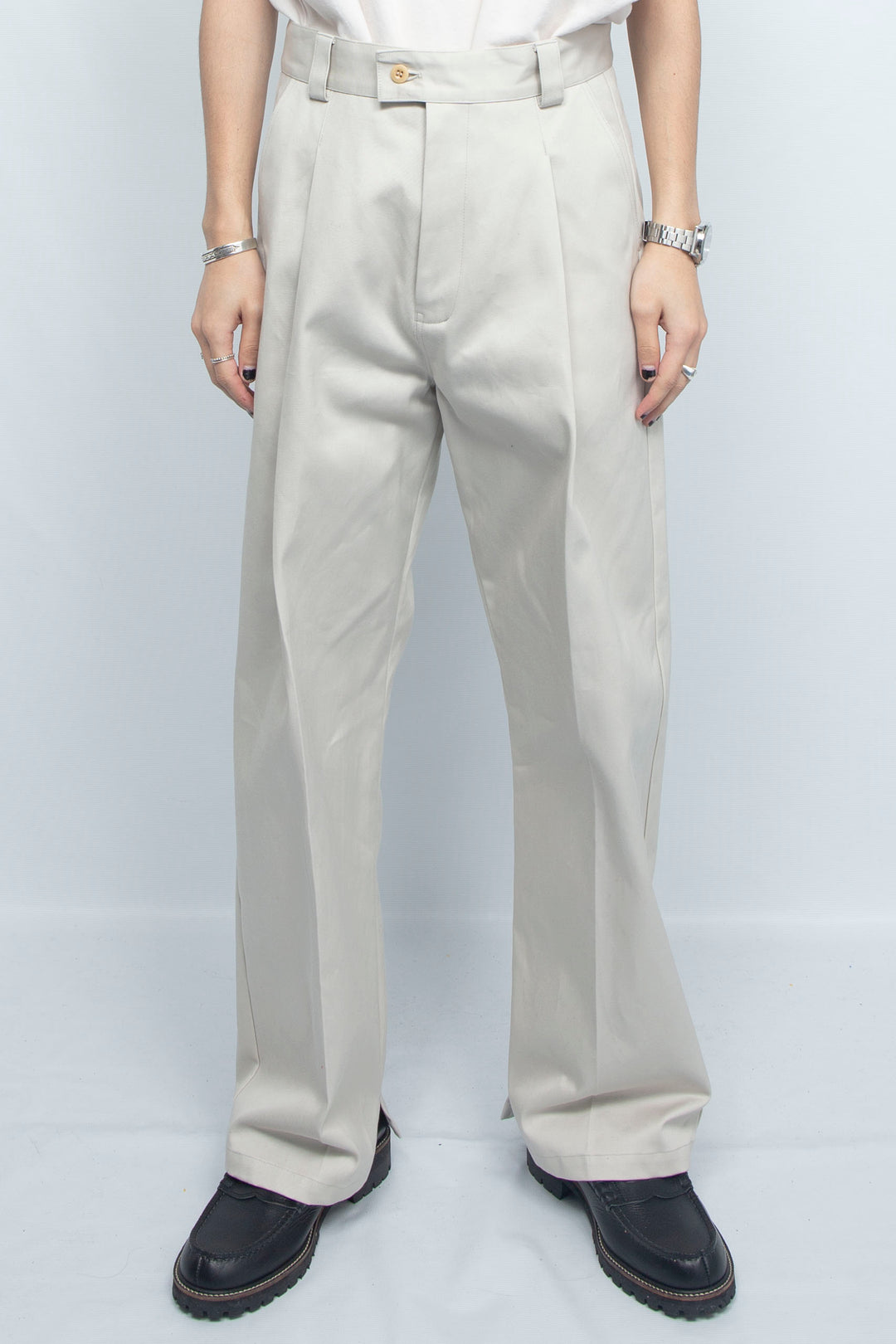 HIGH DENSITY TWILL WIDE TROUSERS SAND BEIGE