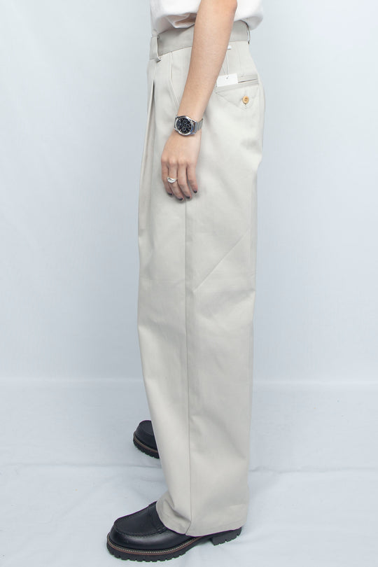 HIGH DENSITY TWILL WIDE TROUSERS SAND BEIGE