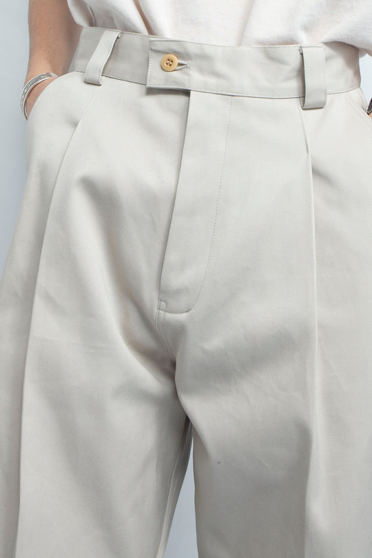 HIGH DENSITY TWILL WIDE TROUSERS SAND BEIGE