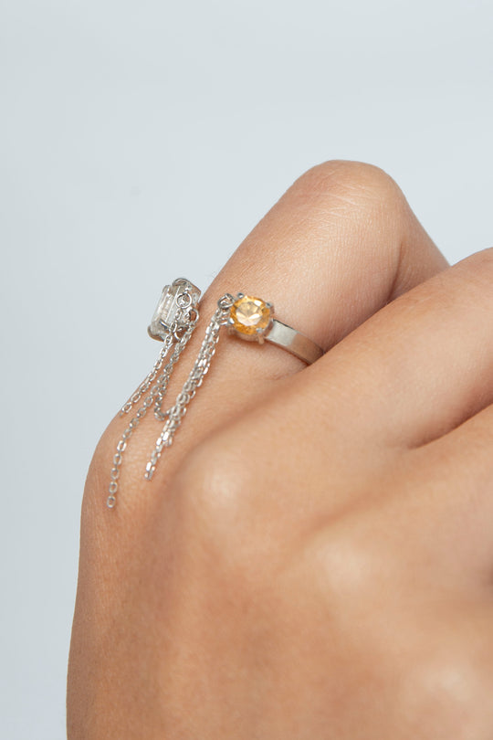 breaking chains ring (rutile quartz + citrine)