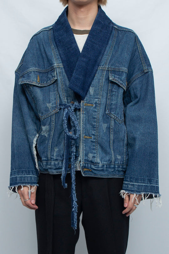 INDIGO SASHIKO COLLAR DENIM JACKET