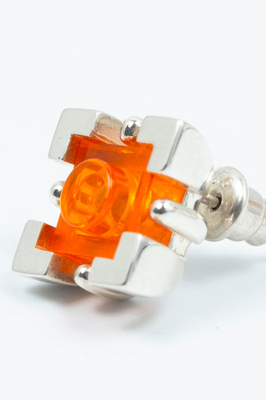 Square colorblock pierced earring clear orange