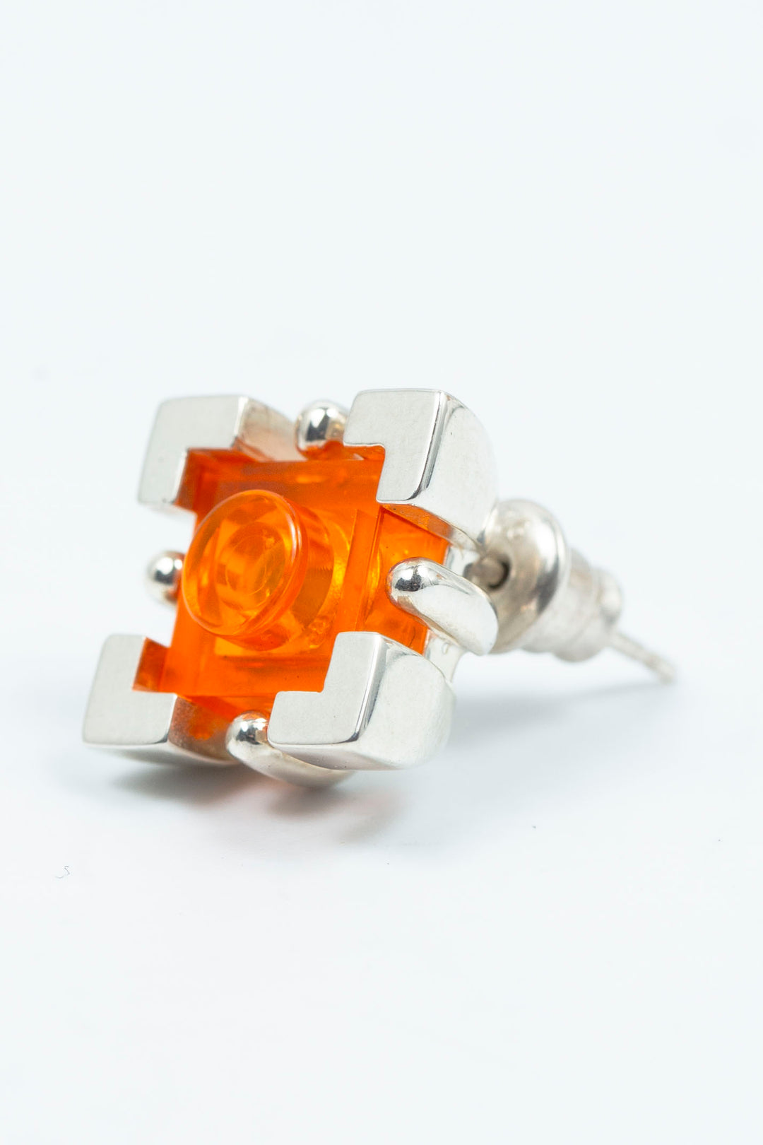 Square colorblock pierced earring clear orange