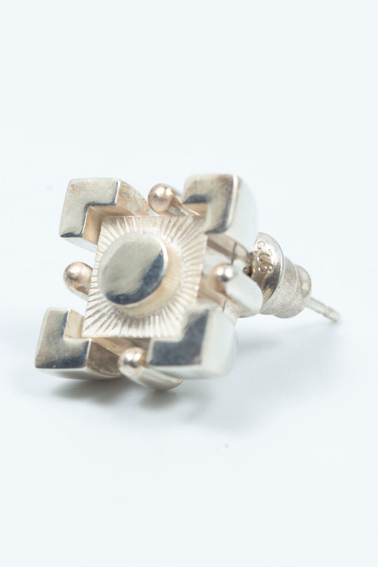 Square silverblock pierced earring