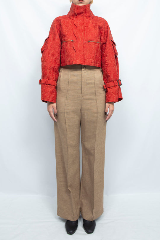 Anemone quilted cropped jacket RED