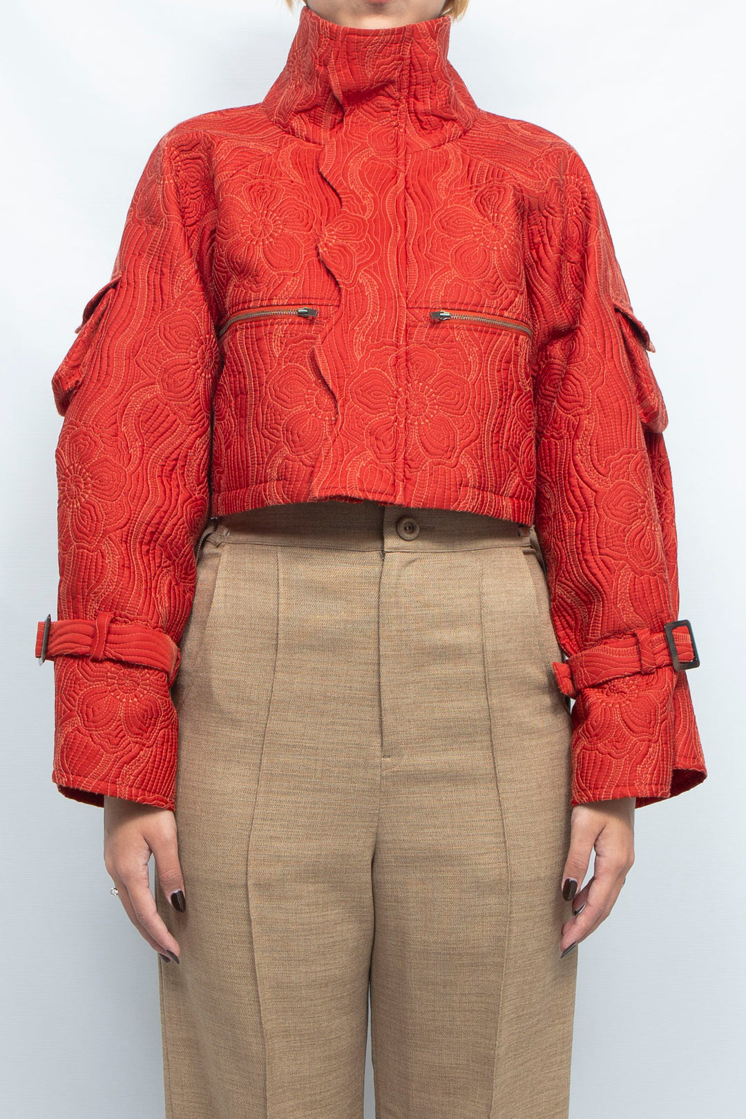 Anemone quilted cropped jacket RED