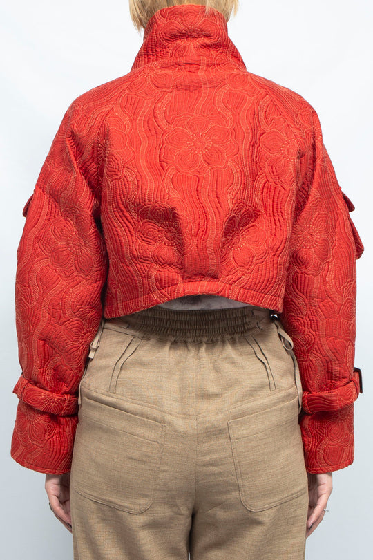 Anemone quilted cropped jacket RED