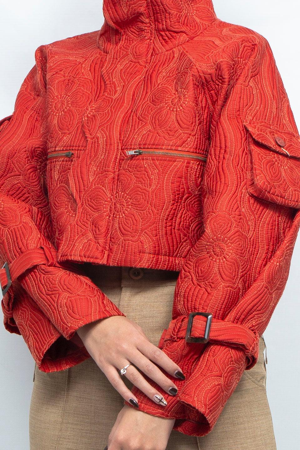 Anemone quilted cropped jacket RED