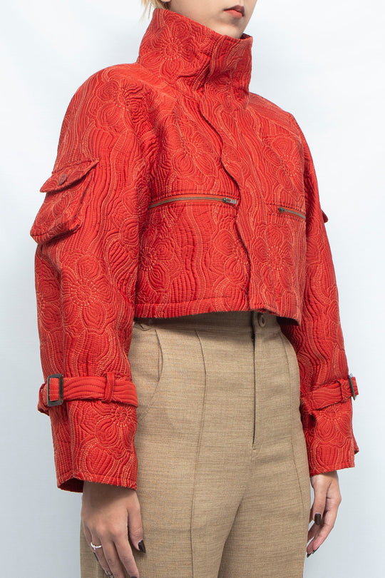 Anemone quilted cropped jacket RED