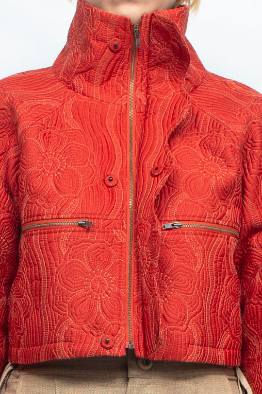 Anemone quilted cropped jacket RED