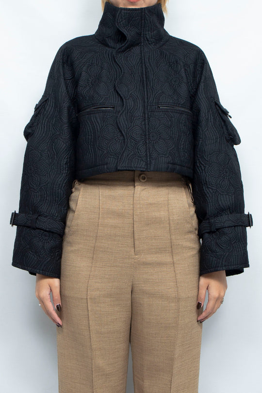 Anemone quilted cropped jacket BLACK