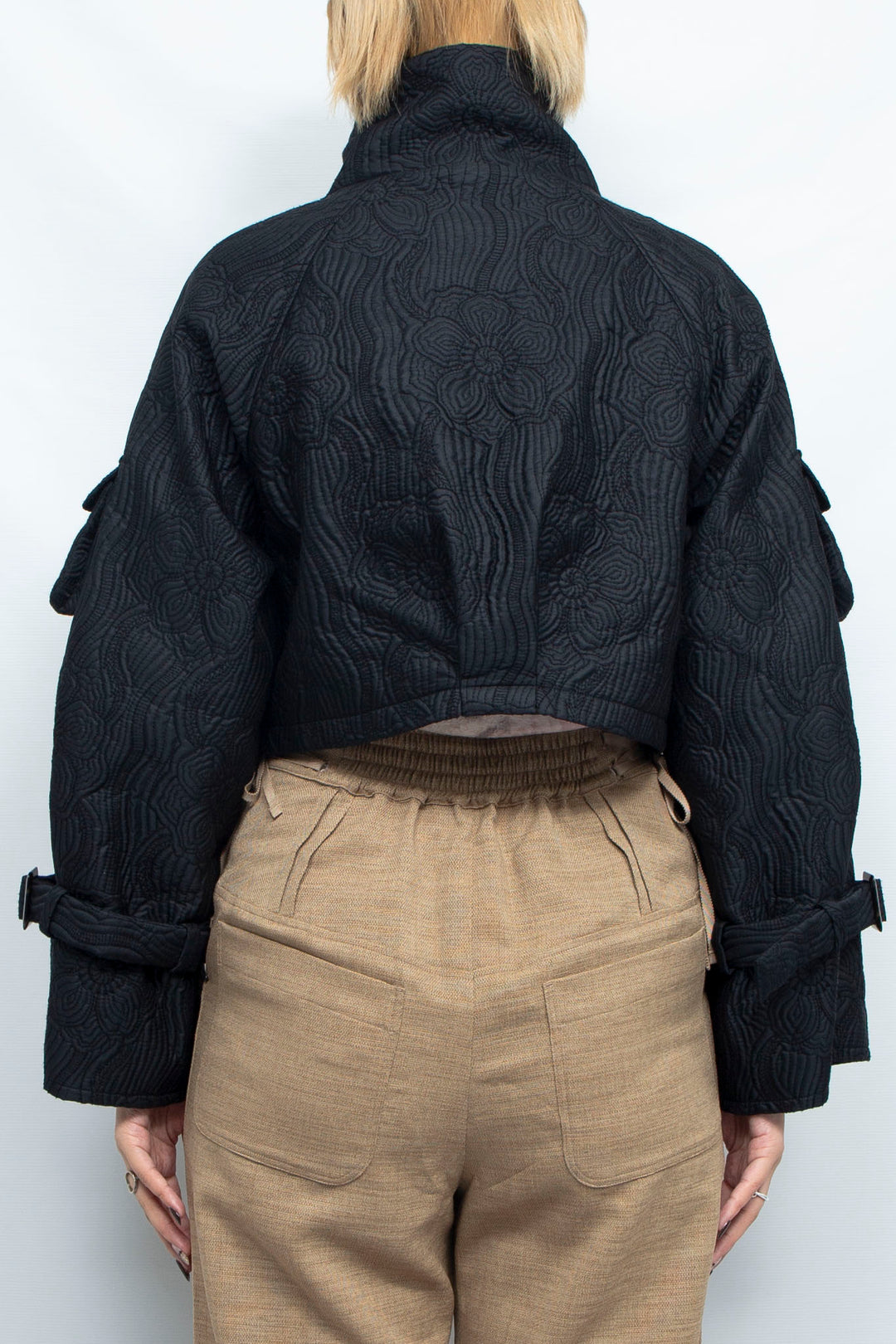 Anemone quilted cropped jacket BLACK