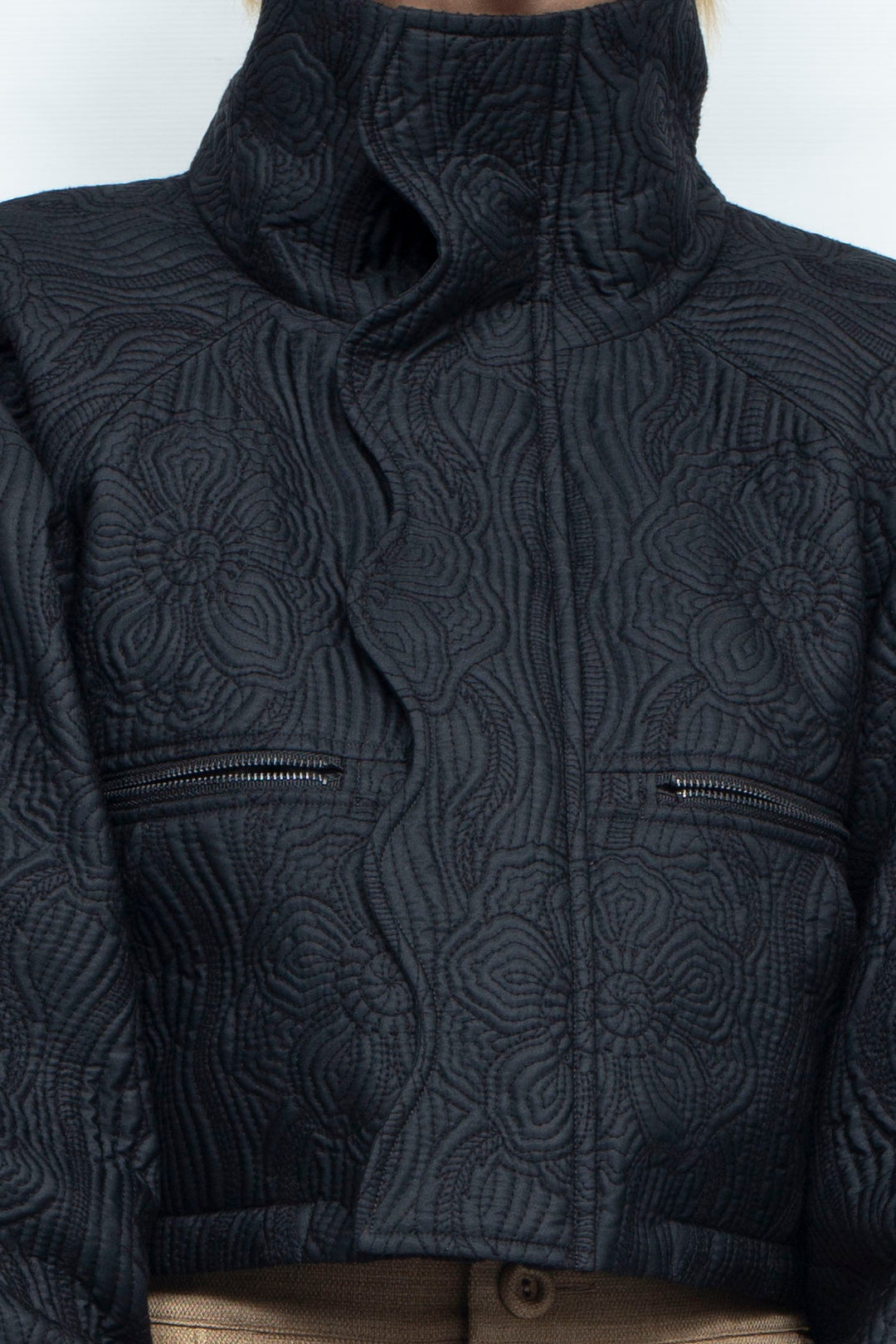 Anemone quilted cropped jacket BLACK