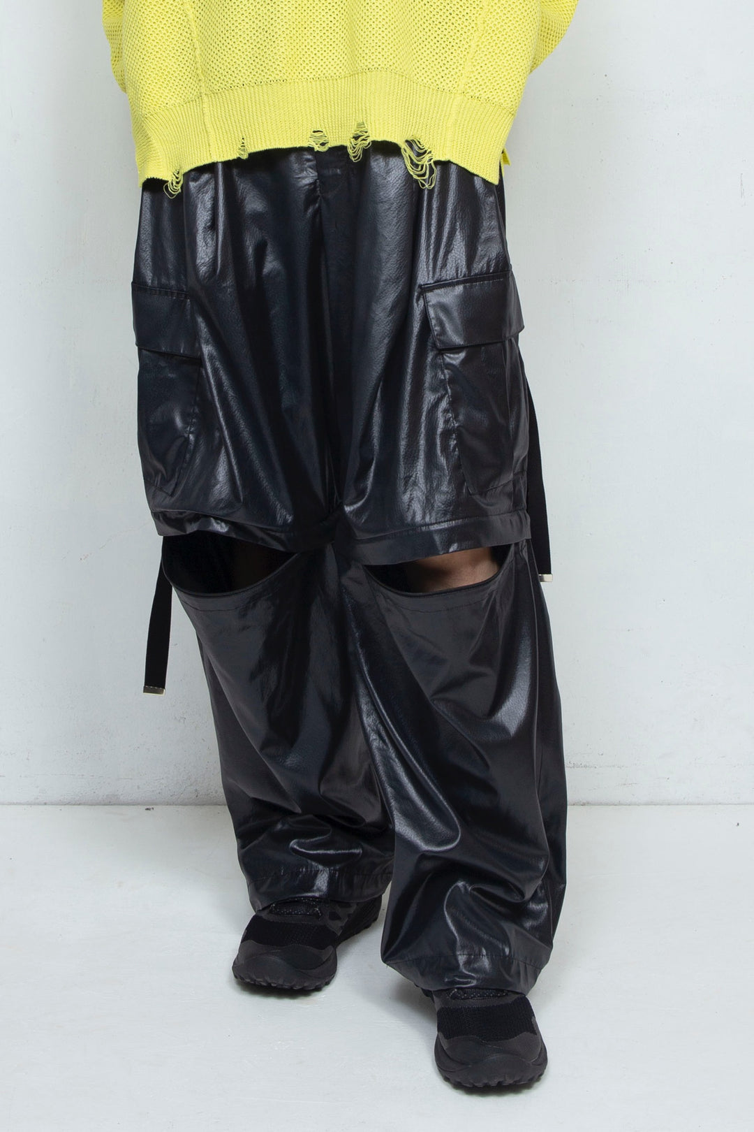 Fake-fake Leather Detachable Cargo Pants BLACK