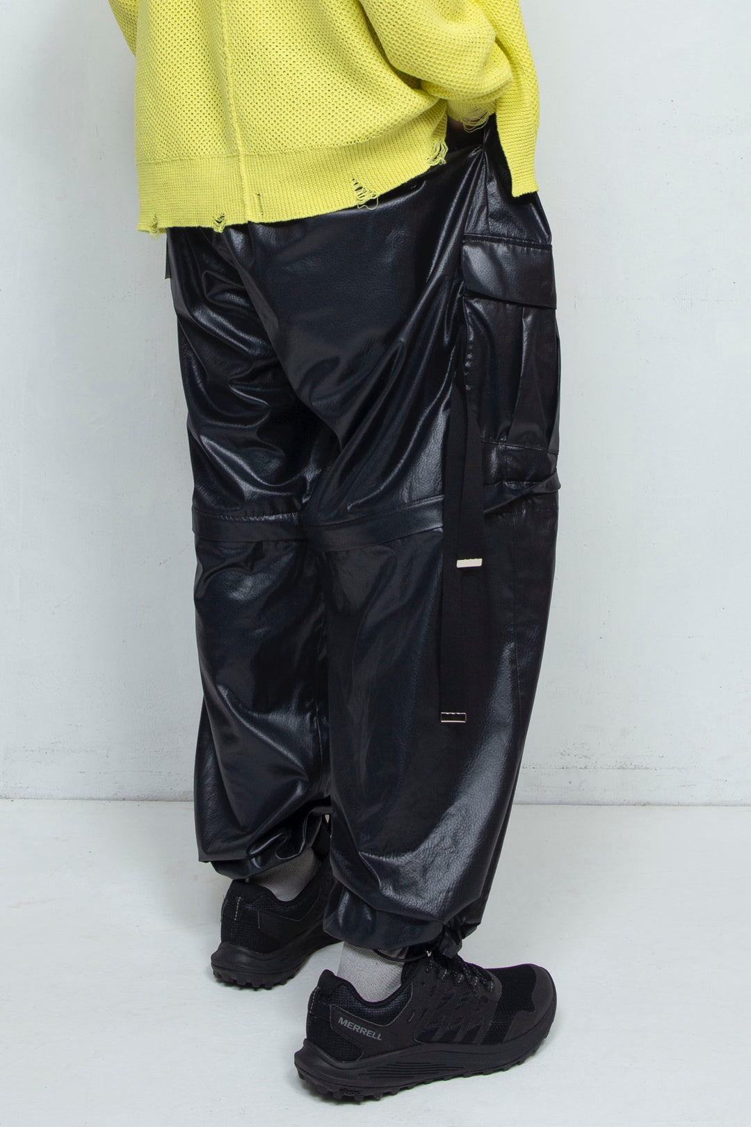 Fake-fake Leather Detachable Cargo Pants BLACK