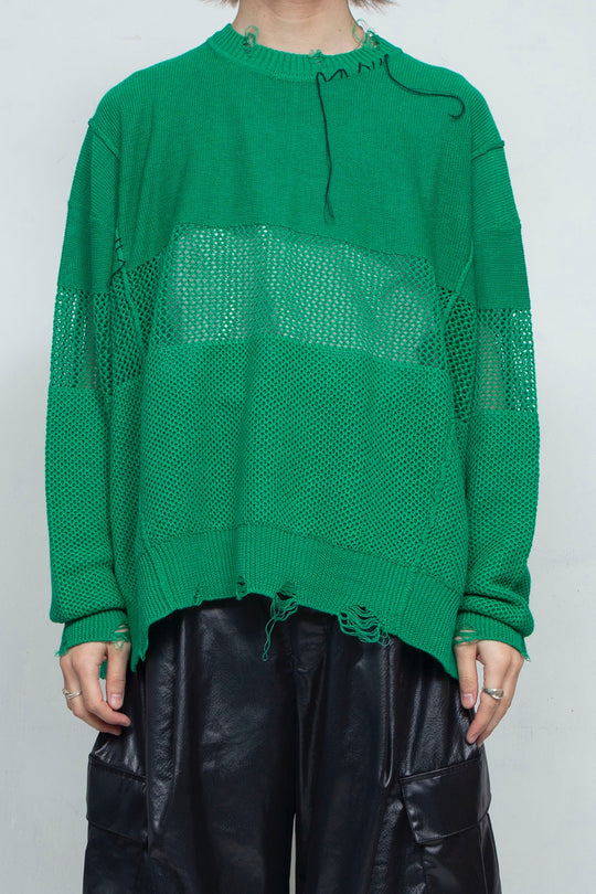 Hand Stitched Crashed Summer Knit GREEN